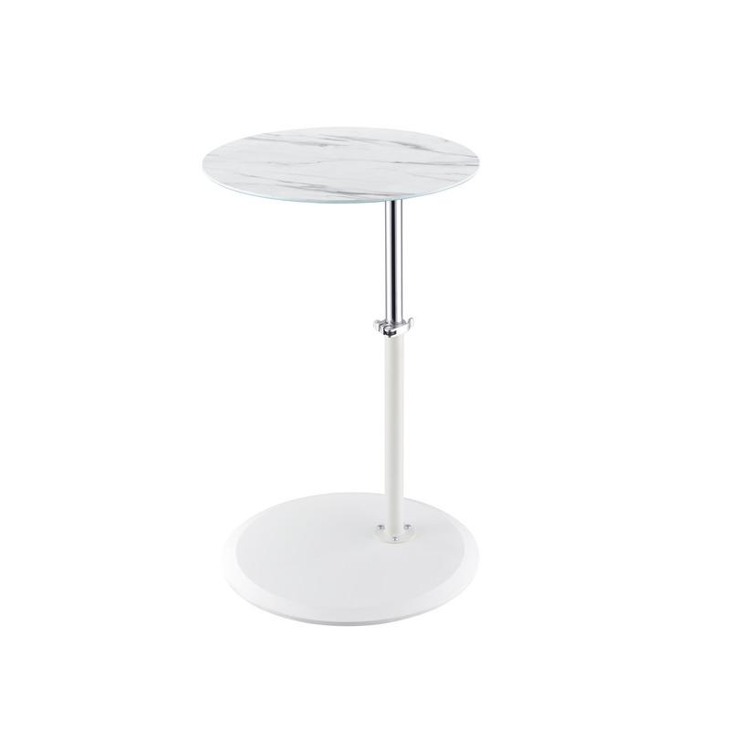 Orbit End Table with Height Adjustable White Marble Textured Top