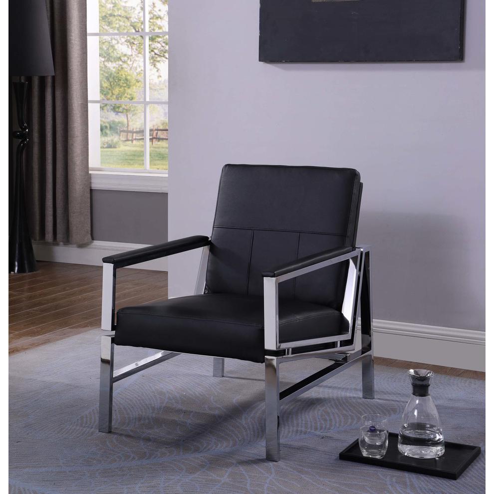 Best Master Fifth Avenue Faux Leather & Stainless Steel Accent Chair in Black