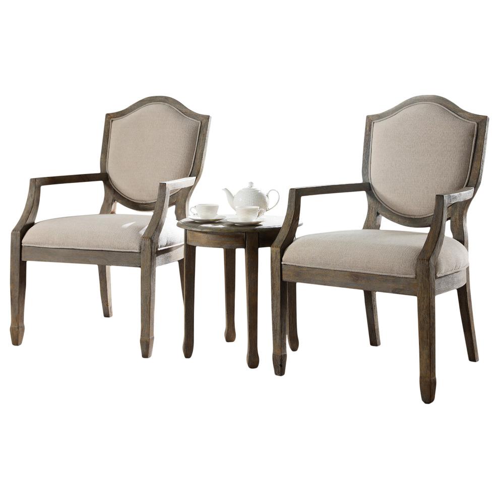 Best Master Kourtney 3-Piece Wood and Fabric Living Room Set in Antique Natural