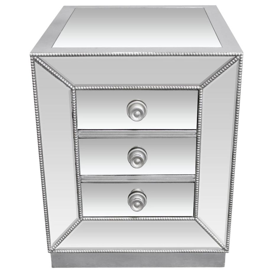 Best Master Furniture Solid Wood and Mirrored Living Room End Table in Silver