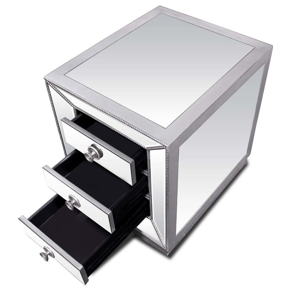 Best Master Furniture Solid Wood and Mirrored Living Room End Table in Silver