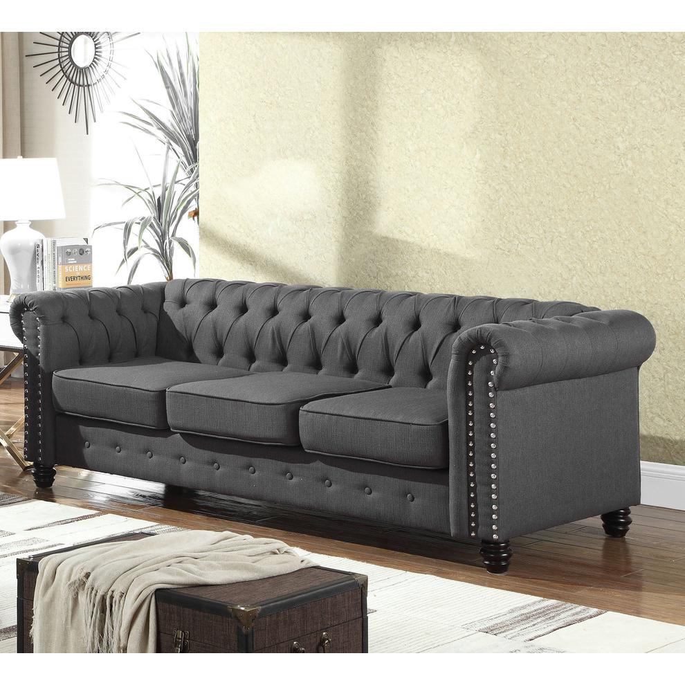 Best Master Venice Fabric Upholstered Living Room Sofa in Klein Charcoal
