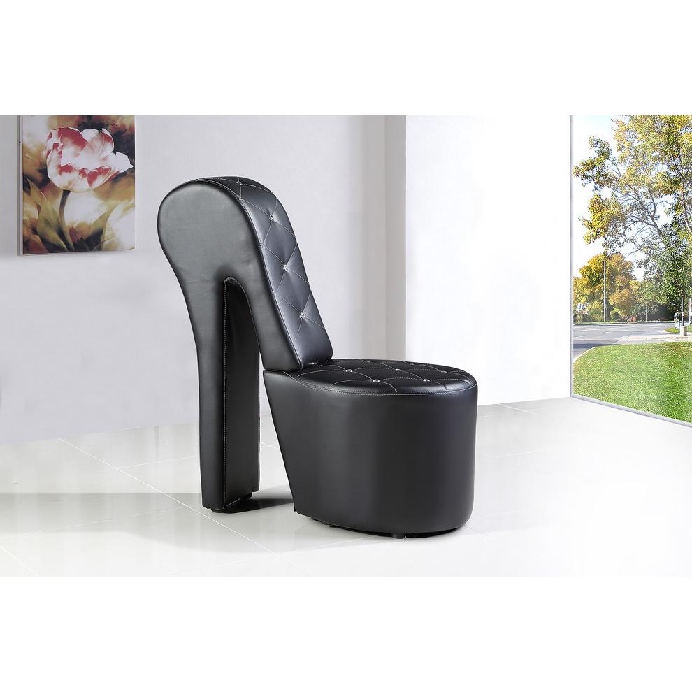 Best Master High Heel Faux Leather Crystal Studs Shoe Chair in Black