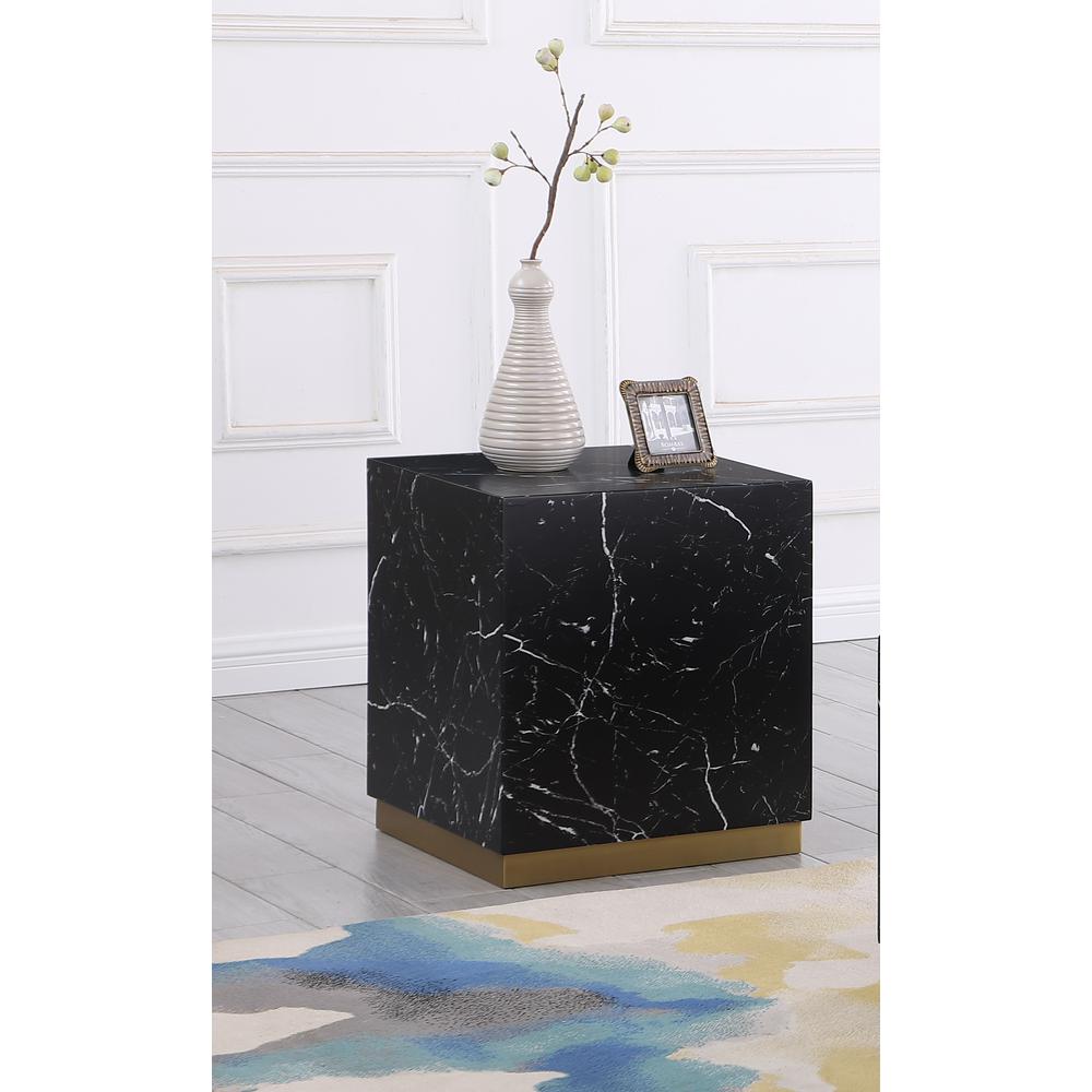 Zhuri Square Faux Marble Black End Table in Gold