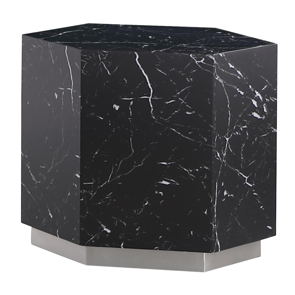 Zhuri Hexagon Faux Marble Black End Table in Silver