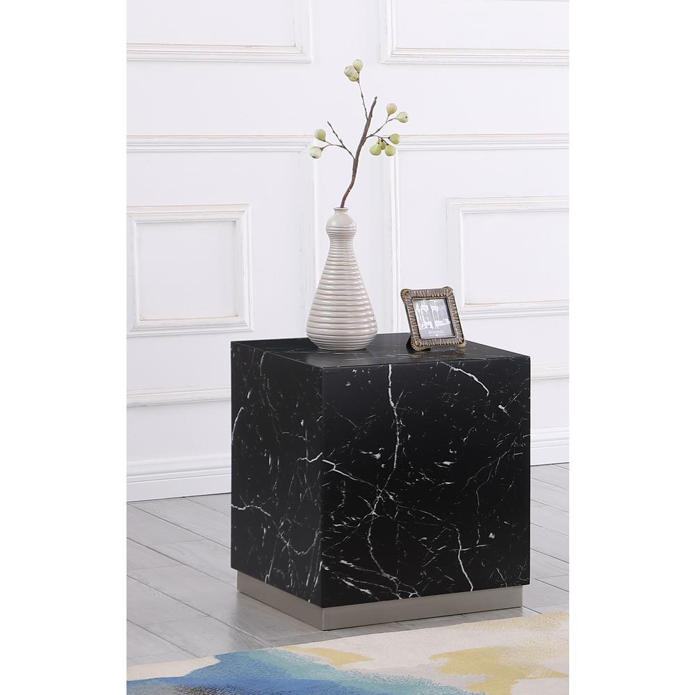 Zhuri Square Faux Marble Black End Table in Silver