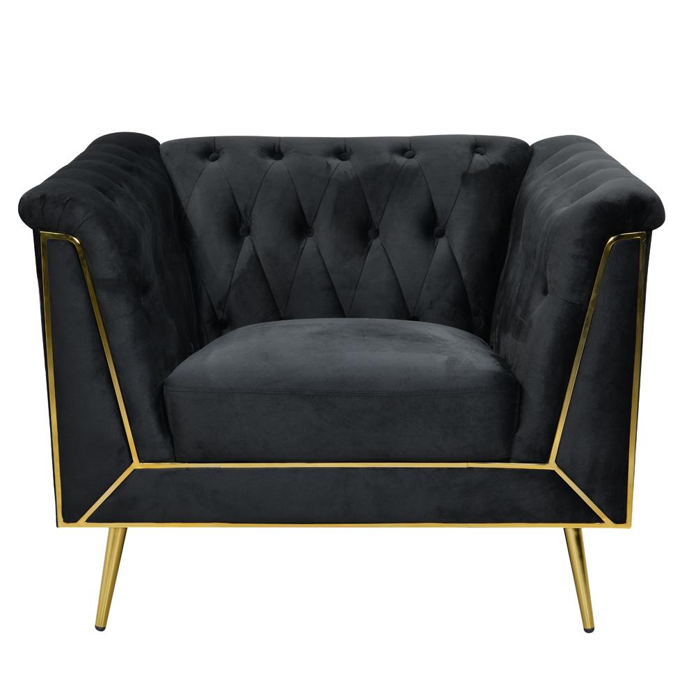 Ninian Black Velvet with Gold Accent Chair