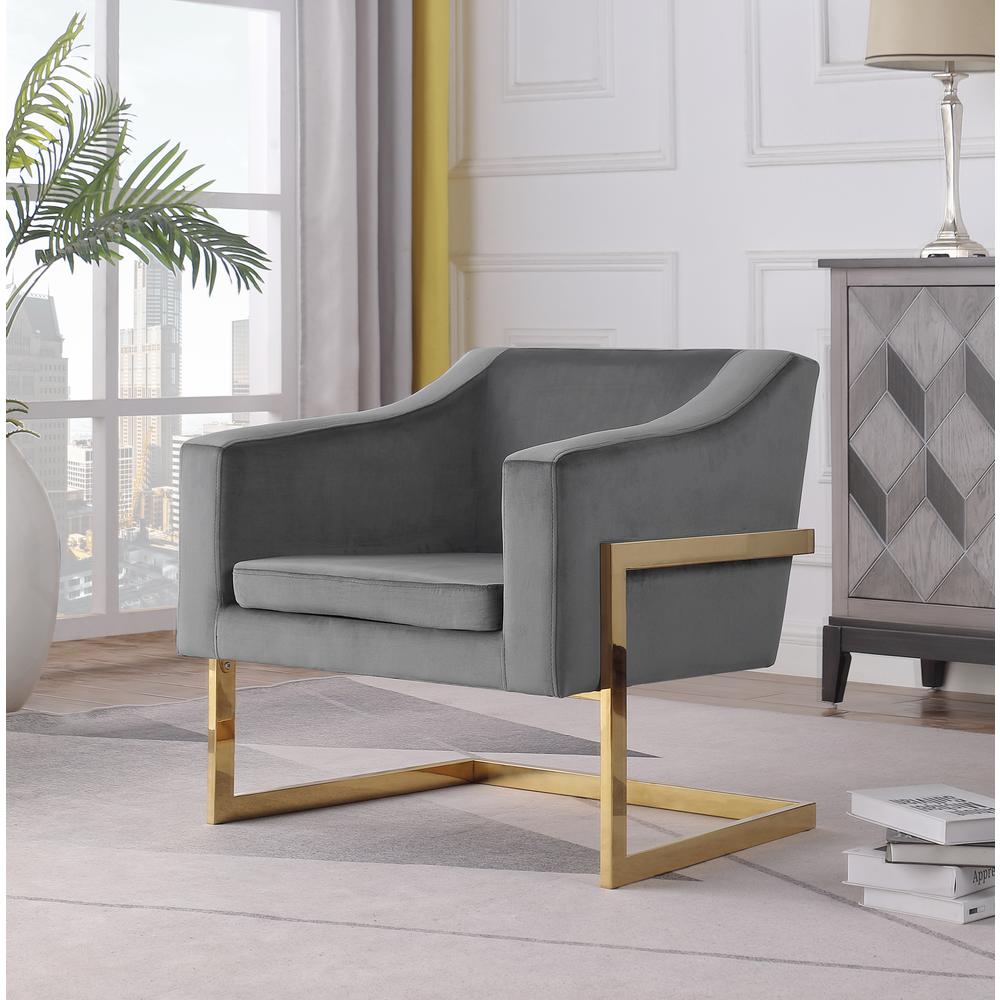 Hampshire Gray Velvet with Gold Stainless Steel Modern Accent Chair