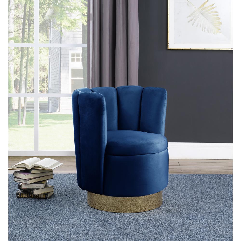 Ellis Velvet Upholstered Swivel Accent Chair in Blue Velvet