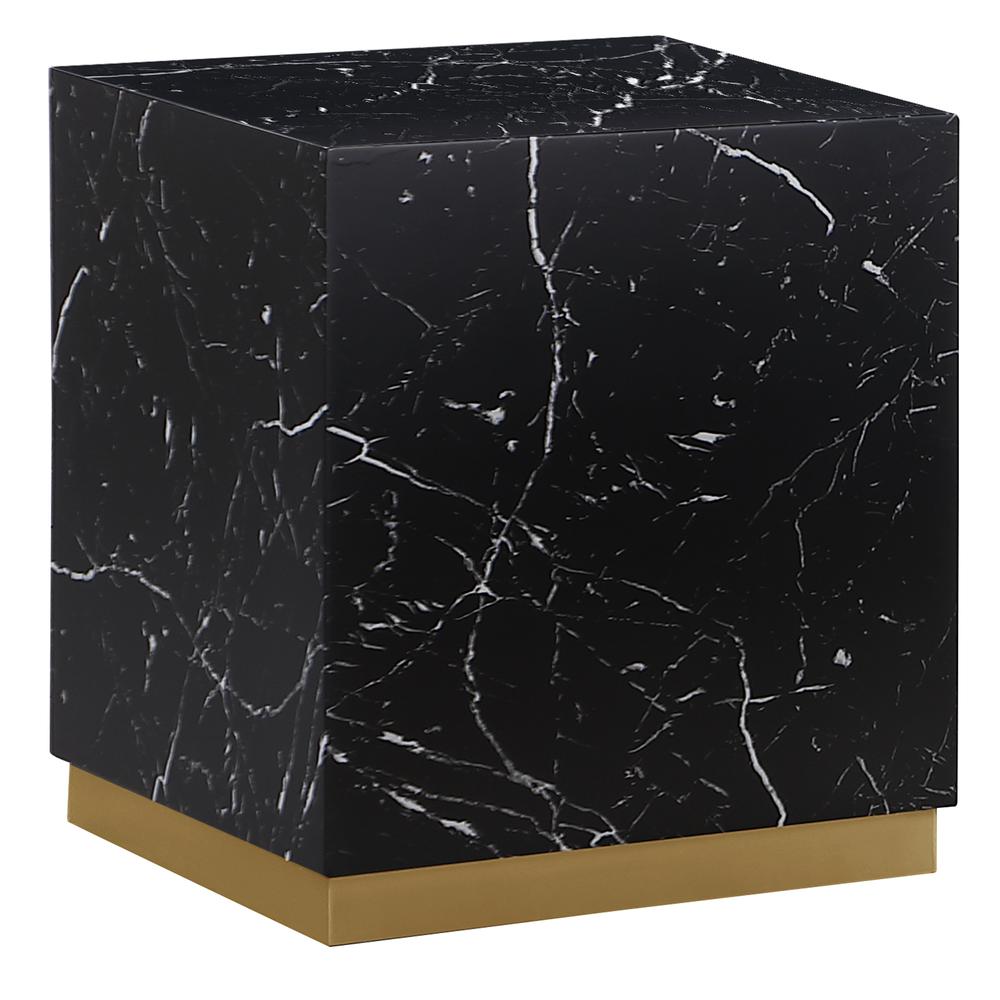 Zhuri Square Faux Marble Black End Table in Gold
