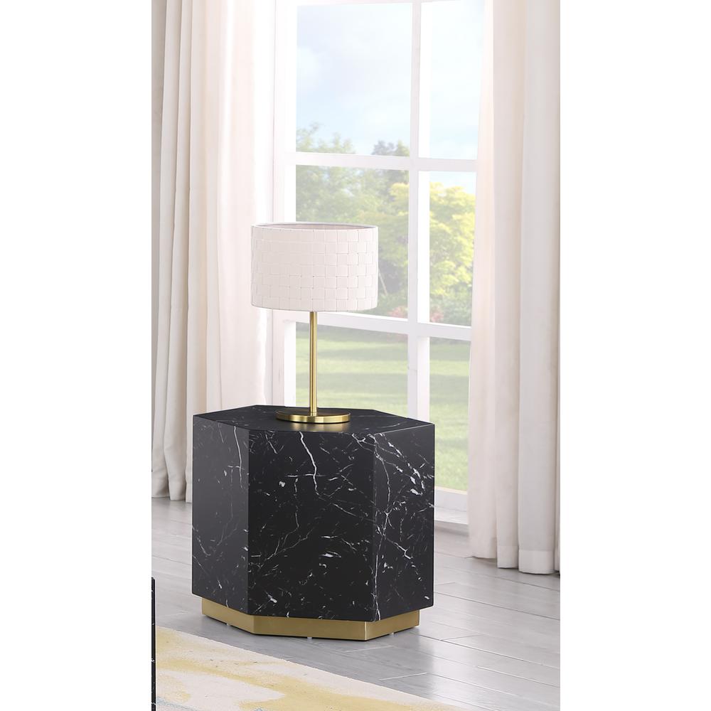 Zhuri Hexagon Faux Marble Black End Table in Gold
