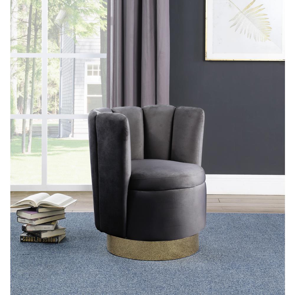 Ellis Velvet Upholstered Swivel Accent Chair in Gray Velvet