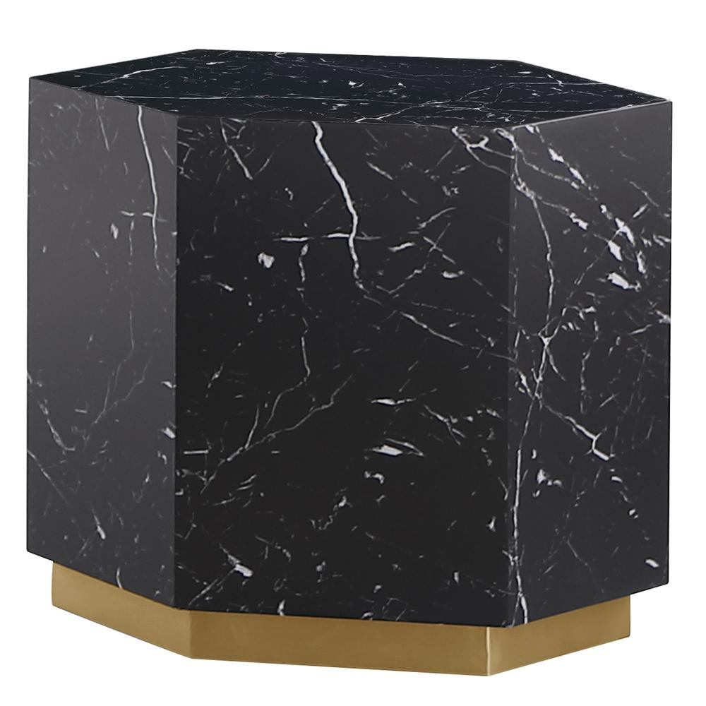 Zhuri Hexagon Faux Marble Black End Table in Gold