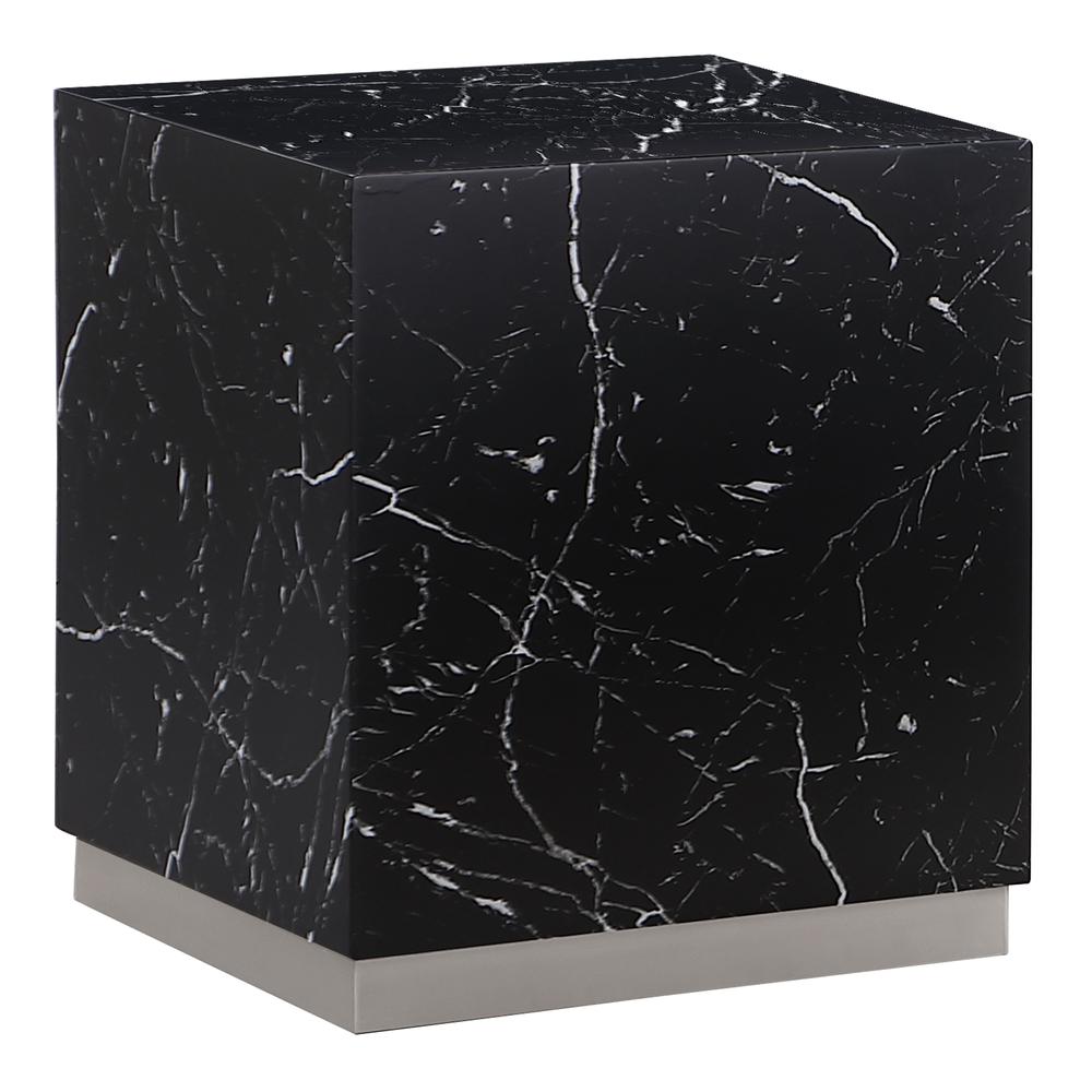 Zhuri Square Faux Marble Black End Table in Silver