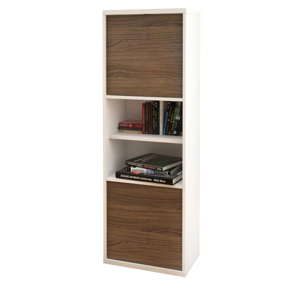 3-Piece Home Office With Bookcases & Multi-Purpose Storage, White & Walnut