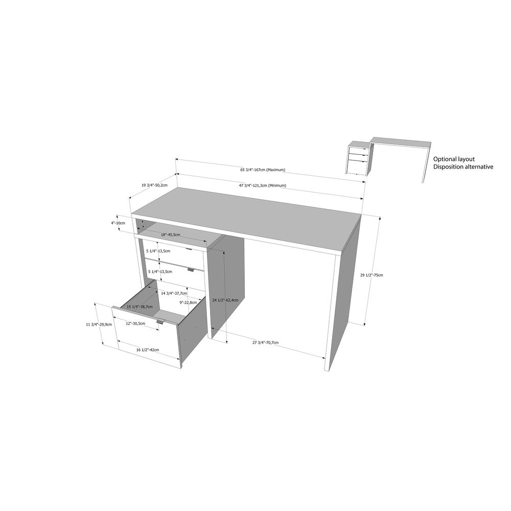 2-Piece Home Office With Desk & 3-Drawer Filling Cabinet, White & Natural Maple