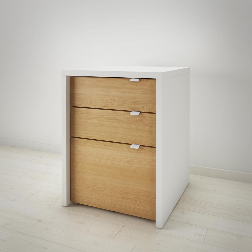 2-Piece Home Office With Desk & 3-Drawer Filling Cabinet, White & Natural Maple
