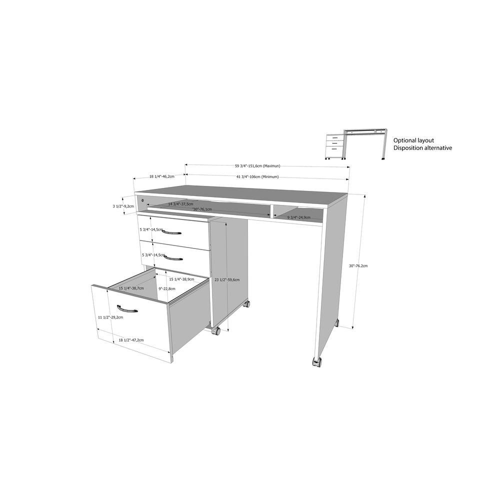 2-Piece Home Office With Desk & 2-Drawer Filling Cabinet, White & Natural Maple