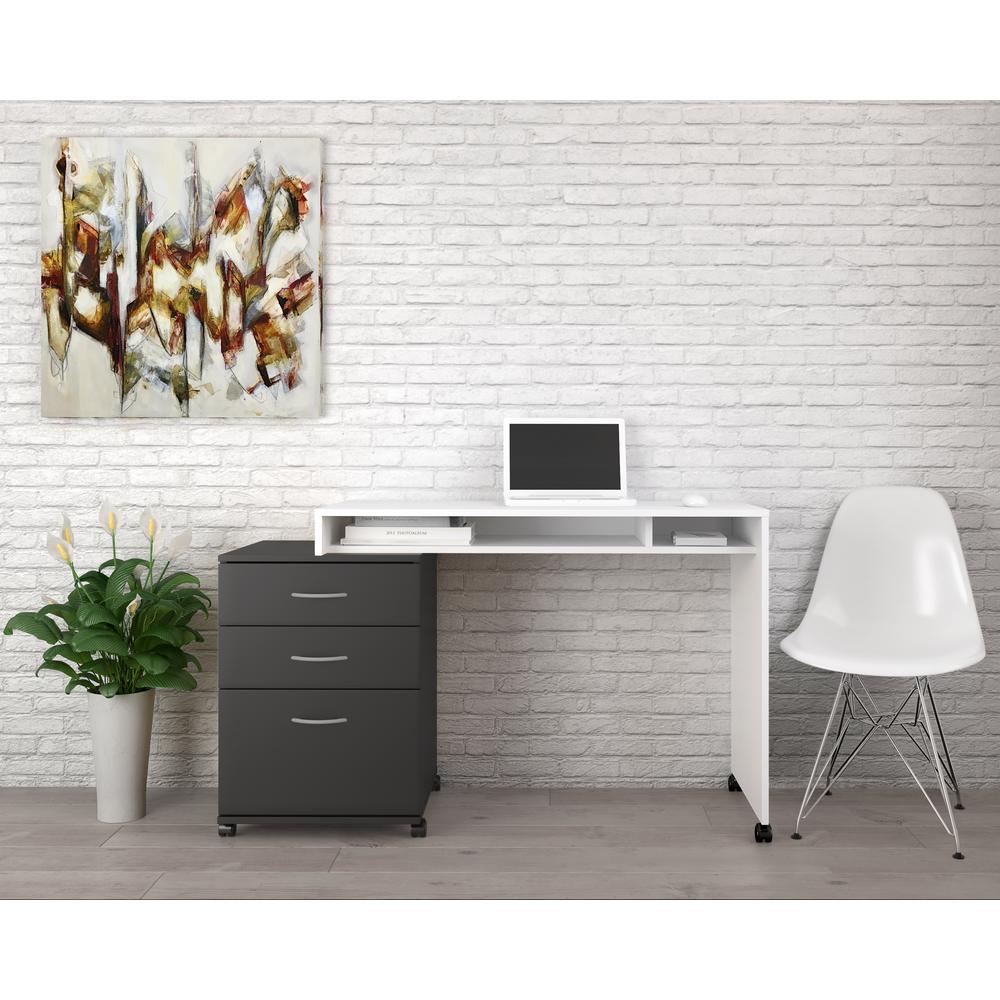 2-Piece Home Office With Desk & 2-Drawer Filling Cabinet, Black & White