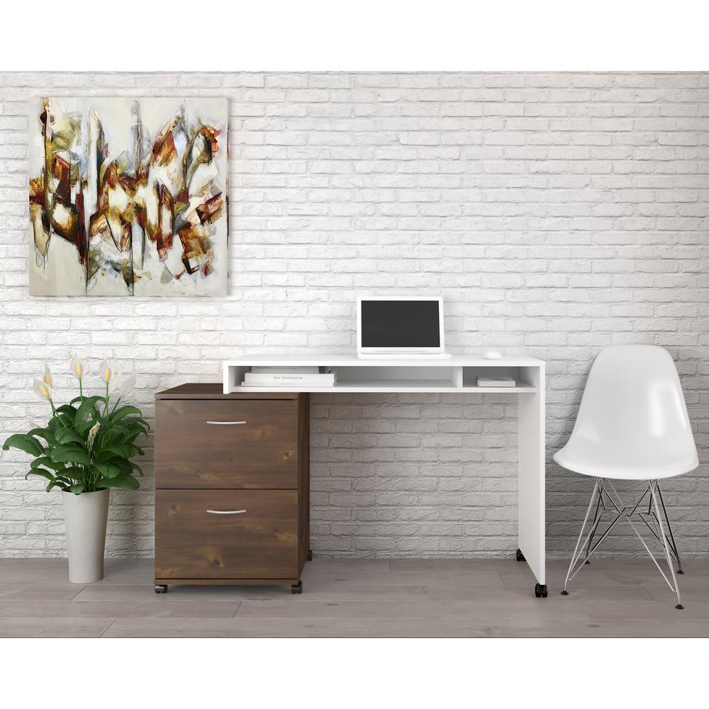 2-Piece Home Office With Desk & 2-Drawer Filling Cabinet, White & Truffle