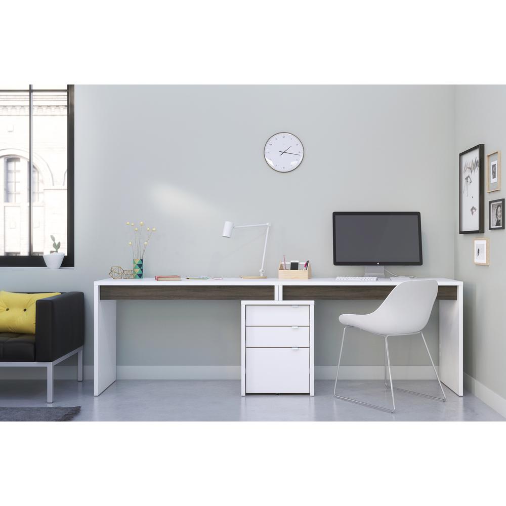 3-Piece Home Office With Multi-Purpose Storage & Desks, White & Bark Grey