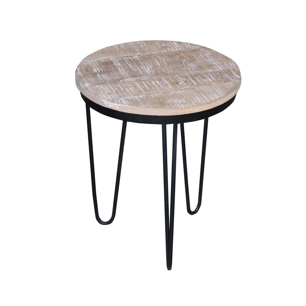 Round End Table - Tan/Black