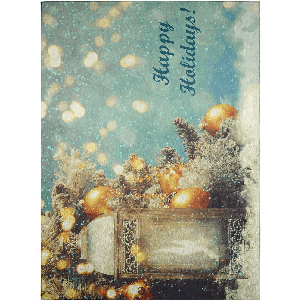 Indoor/Outdoor Cozy Winter ACW33 Blue Washable 3' x 5' Rug