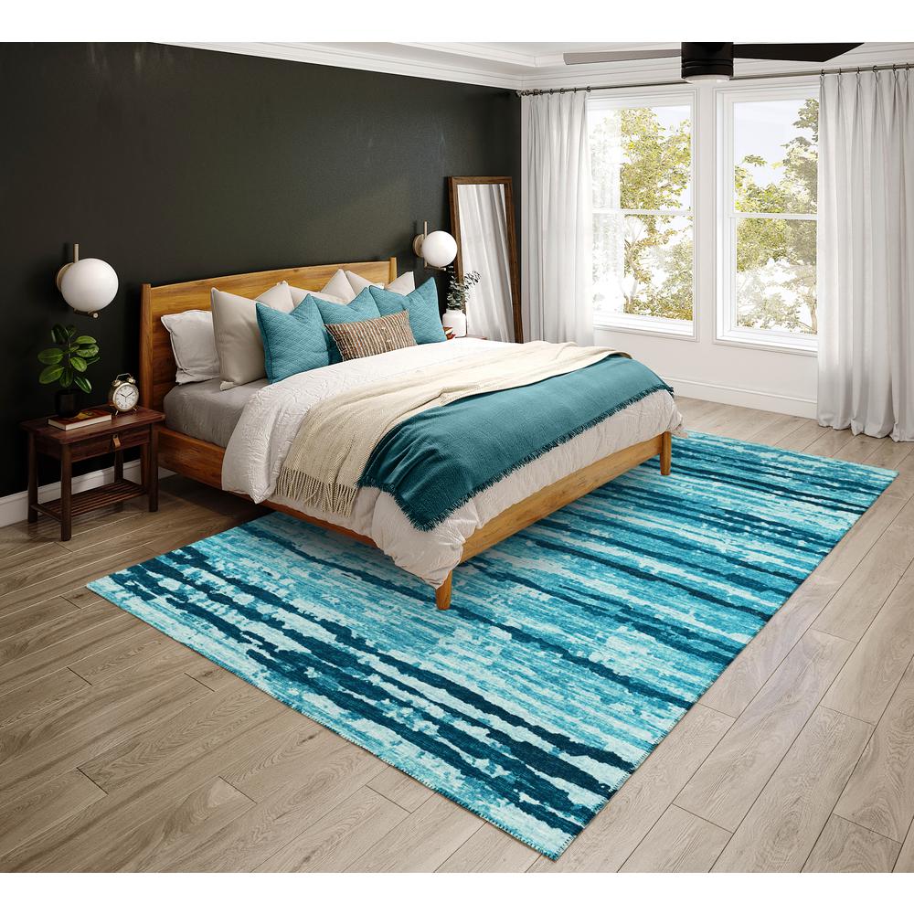 Bravado Blue Contemporary Stripe 9' x 12' Area Rug Blue ABV34