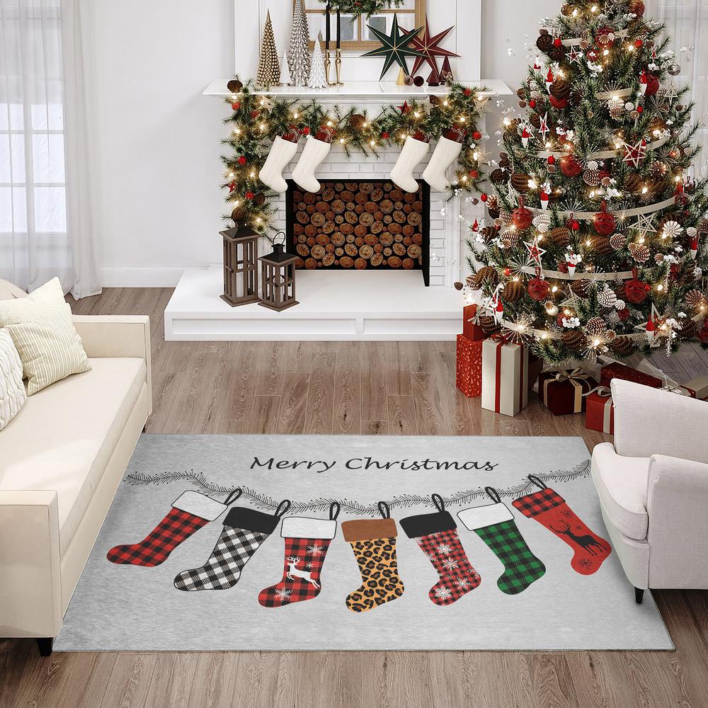 Indoor/Outdoor Cozy Winter ACW35 Gray Washable 5' x 7'6" Rug