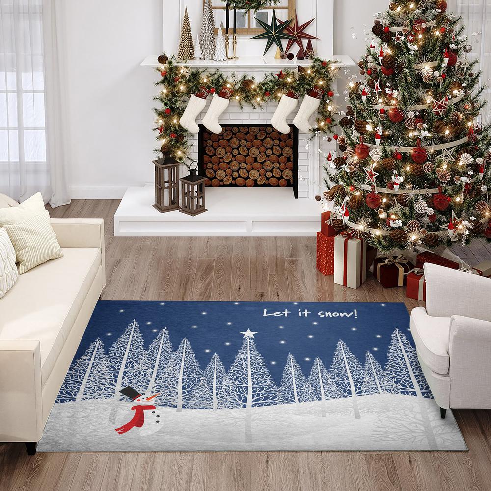 Indoor/Outdoor Cozy Winter ACW42 Blue Washable 5' x 7'6" Rug