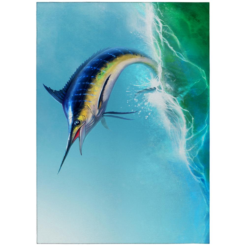 Indoor/Outdoor Harpswell AHP32 Blue Washable 5' x 7'6" Rug