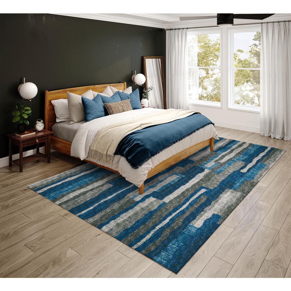 Bravado Blue Contemporary Striped 5' x 7'6" Area Rug Blue ABV37