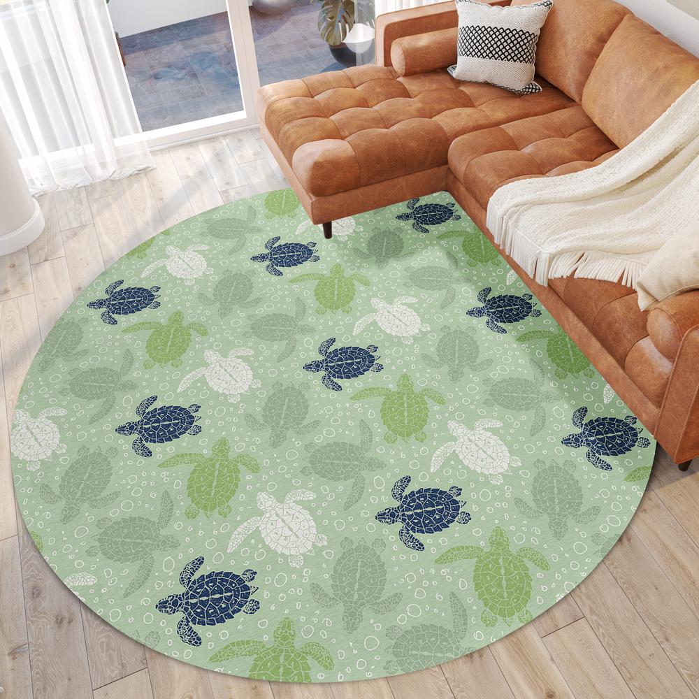 Indoor/Outdoor Surfside ASR43 Green Washable 8' x 8' Round Rug