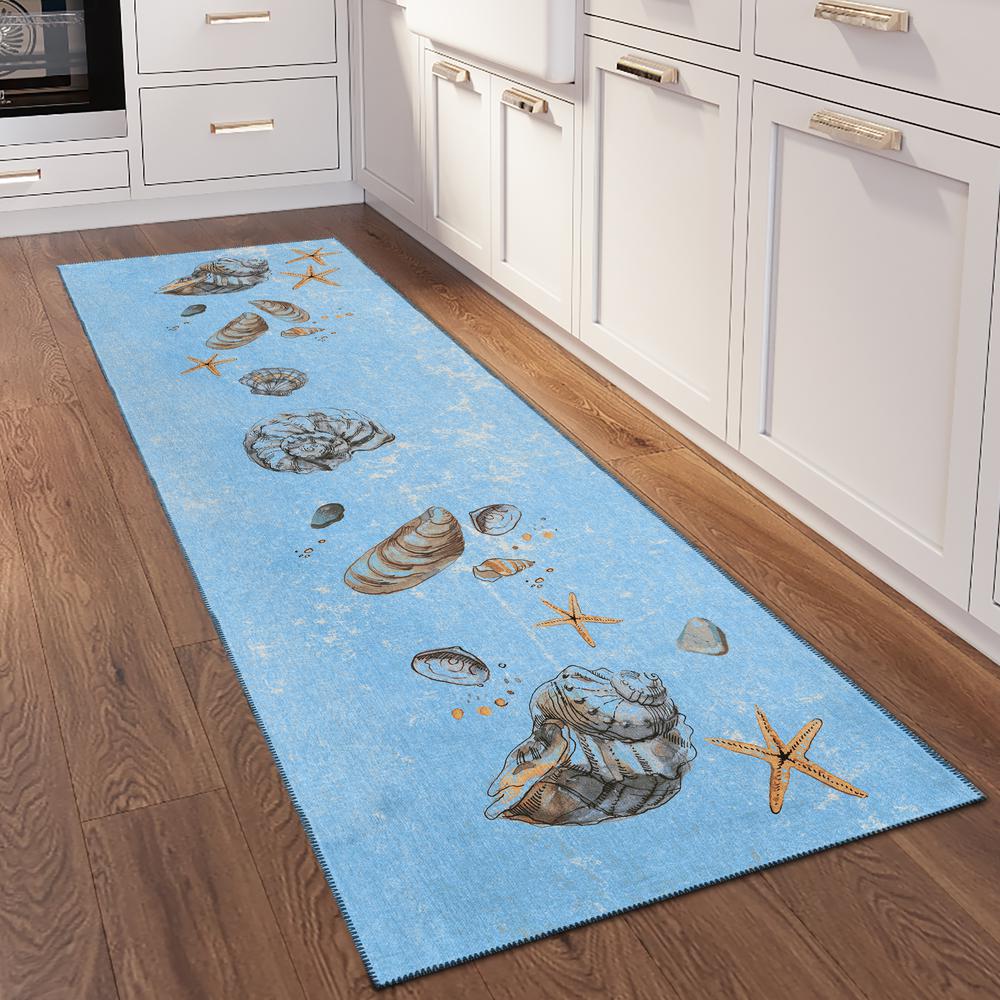 Indoor/Outdoor Surfside ASR39 Blue Washable 2'3" x 7'6" Runner Rug