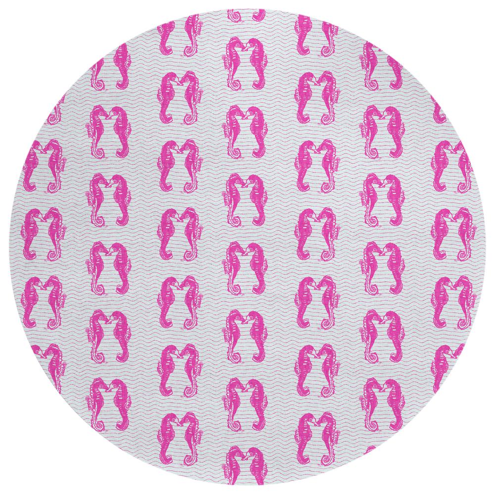 Indoor/Outdoor Surfside ASR45 Pink Washable 8' x 8' Round Rug