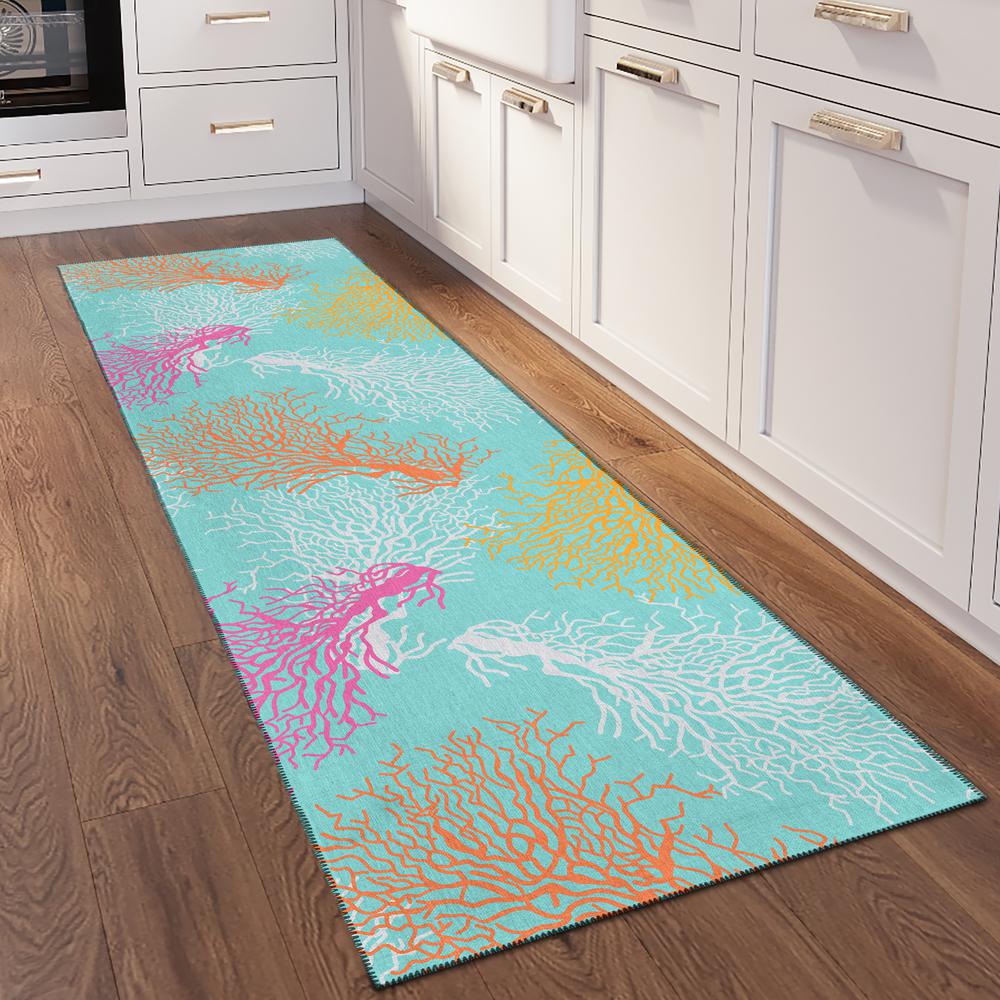 Indoor/Outdoor Surfside ASR33 Aqua Washable 2'3" x 7'6" Runner Rug