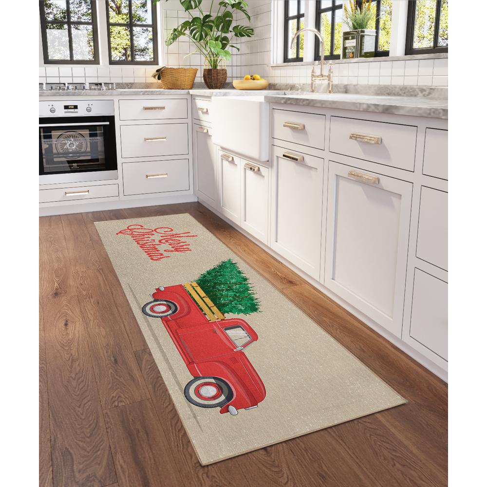 Indoor/Outdoor Cozy Winter ACW34 Red Washable 2'3" x 7'6" Runner Rug