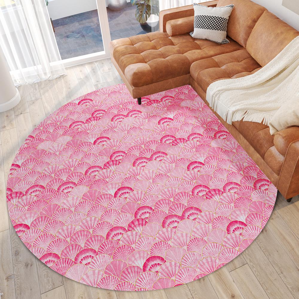 Indoor/Outdoor Surfside ASR32 Pink Washable 8' x 8' Round Rug