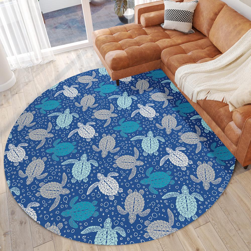 Indoor/Outdoor Surfside ASR43 Blue Washable 8' x 8' Round Rug