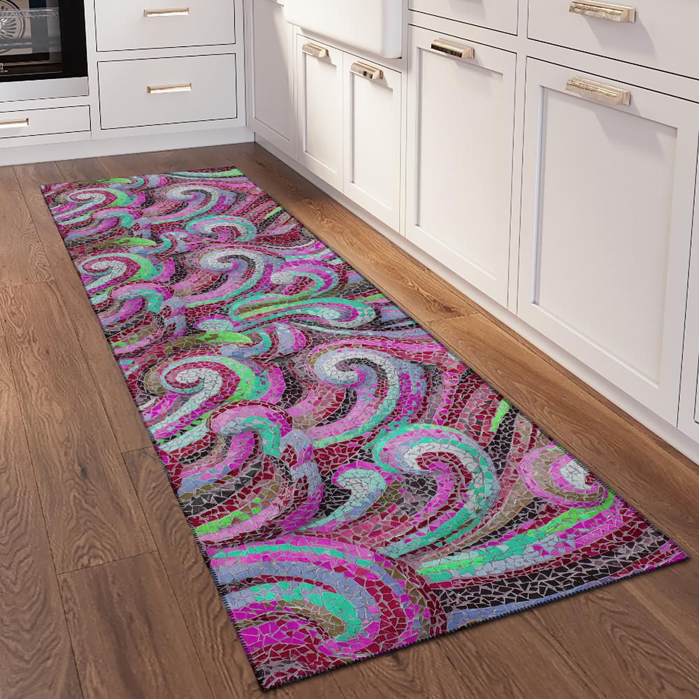 Indoor/Outdoor Surfside ASR44 Raspberry Washable 2'3" x 7'6" Runner Rug