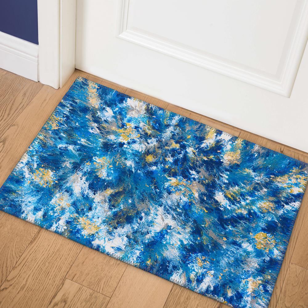 Karina Blue Modern Abstract 1'8" x 2'6" Accent Rug Blue AKC47
