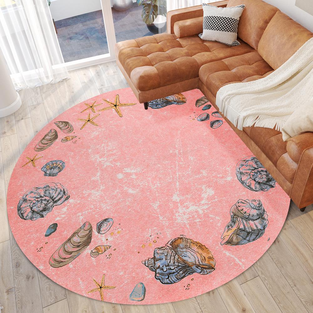 Indoor/Outdoor Surfside ASR39 Peach Washable 8' x 8' Round Rug