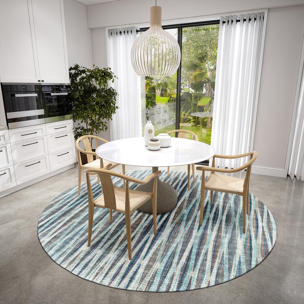 Waverly Ocean Contemporary Striped 8' x 8' Round Rug Ocean AWA31