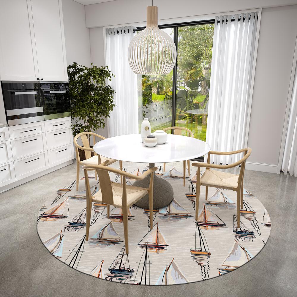 Indoor/Outdoor Harpswell AHP38 Pearl Washable 8' x 8' Round Rug