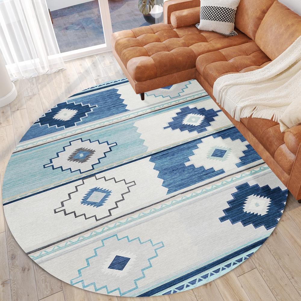 Indoor/Outdoor Sonora ASO31 Blue Washable 8' x 8' Round Rug
