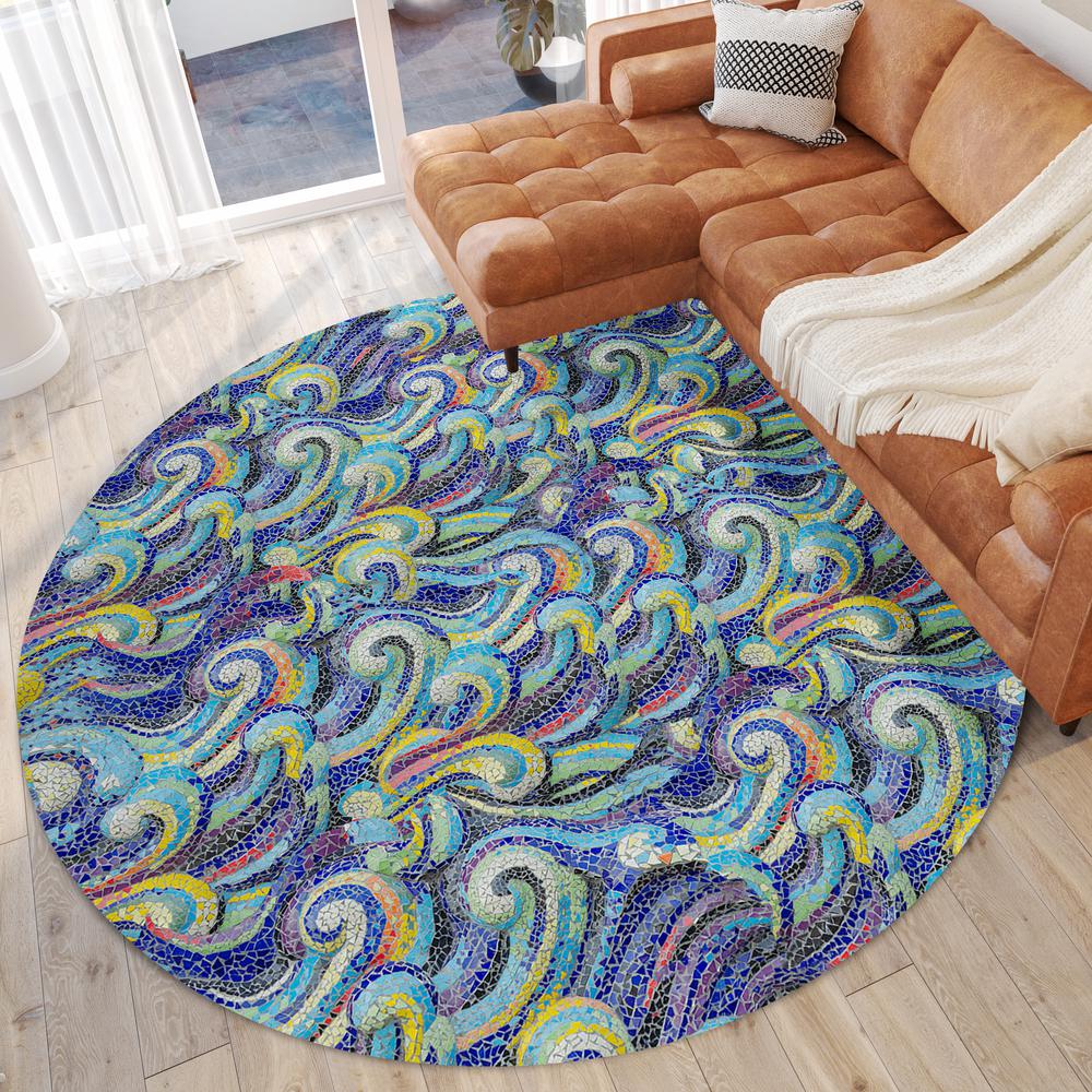 Indoor/Outdoor Surfside ASR44 Ocean Washable 8' x 8' Round Rug
