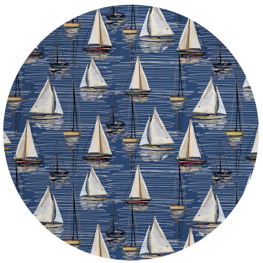 Indoor/Outdoor Harpswell AHP38 Blue Washable 8' x 8' Round Rug