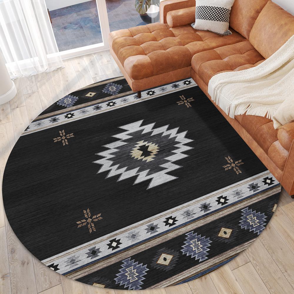 Indoor/Outdoor Sonora ASO34 Midnight Washable 8' x 8' Round Rug