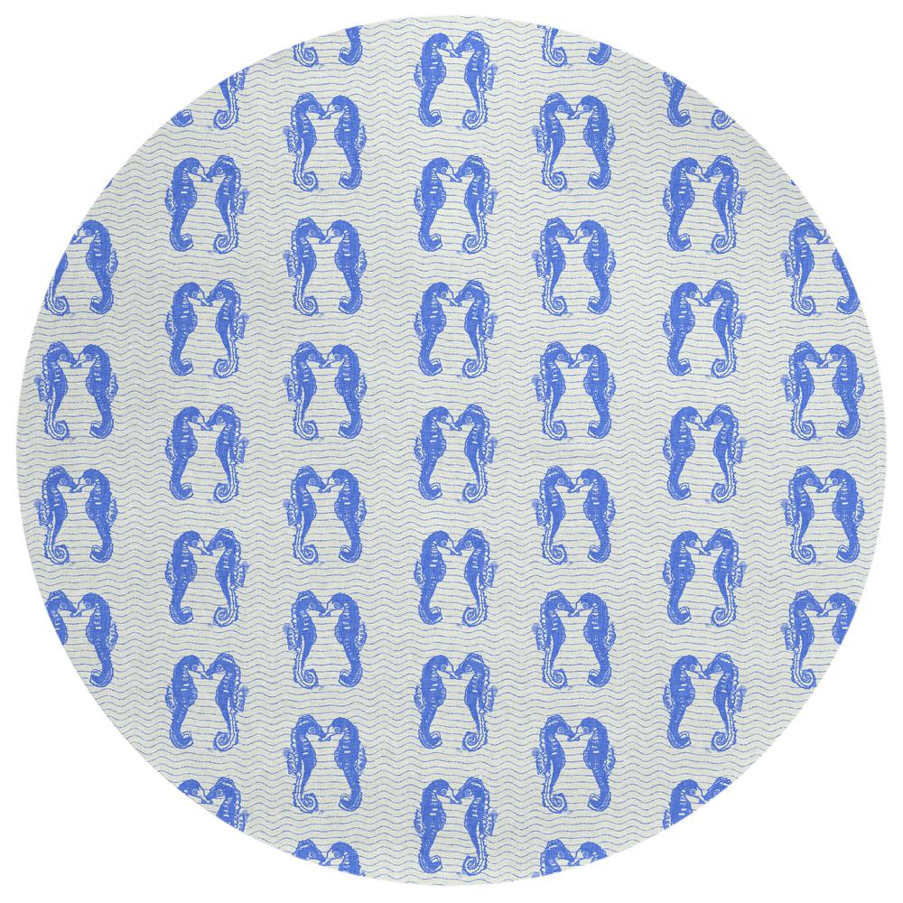 Indoor/Outdoor Surfside ASR45 Blue Washable 8' x 8' Round Rug