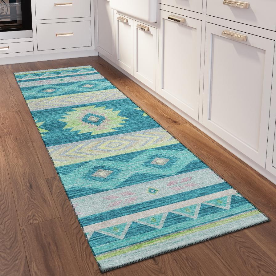 Indoor/Outdoor Sonora ASO33 Peacock Washable 2'3" x 7'6" Runner Rug
